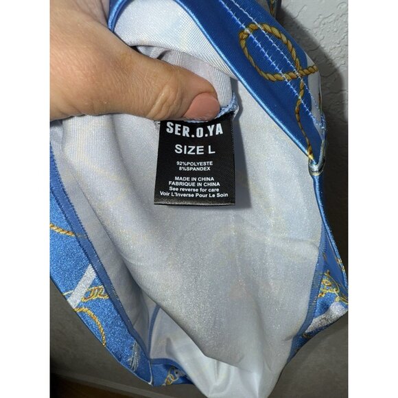NWT SER.O.YA LILLIAN DRESS L Stretchy Satin Mini Dress New Anchors Nautical X - Picture 9 of 10
